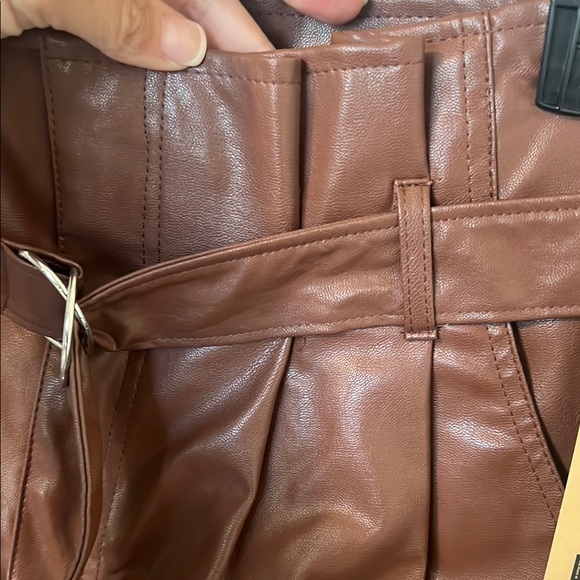 Brown High Waist Leather Shorts with Tailored Fit - Picture 6 of 7
